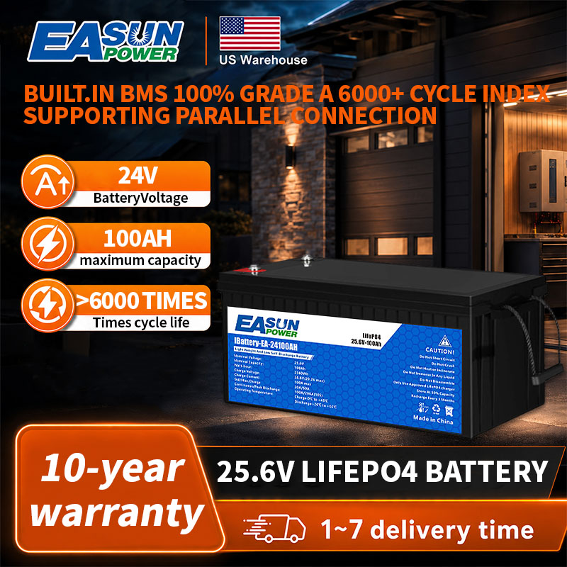 Grid Tie Inverter Limiter 2000W - EASUN POWER 24V LiFePO4-batterij, 100 Ah,